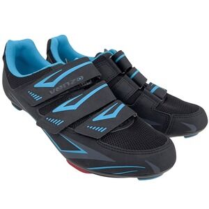 Venzo Cycling Spin Shoes Black Blue Triple Strap EU 41 US Womens 7.5 Mens 9‎